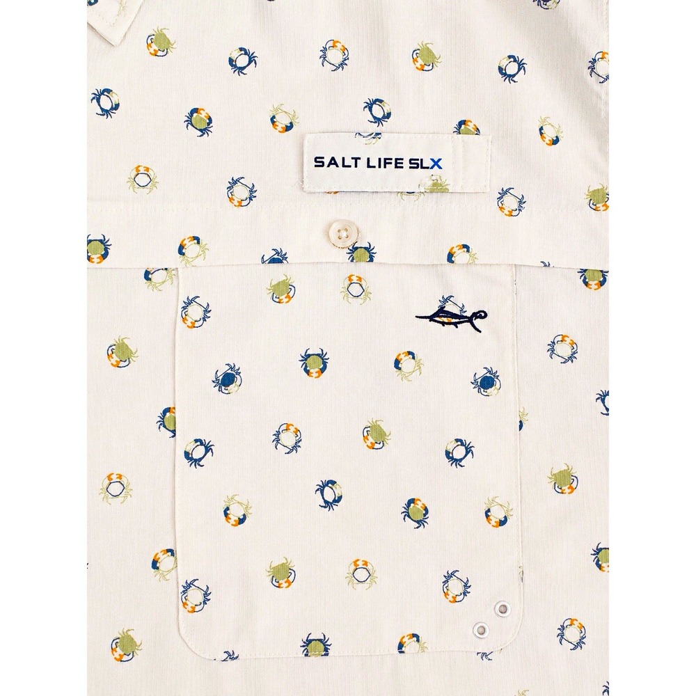 Salt Life SLX Fishing Shirt Men's XXL White Crab Print Vented Performance